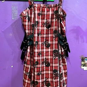 SHEIN - Red Plaid - Skull - Zipper Dress 2XL